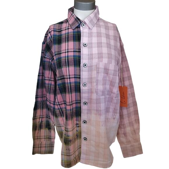 La Detresse Tops - LA DETRESSE Scorpio Flannel plaid colorblock button down up shirt Size M NEW